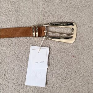 Zara Tan Leather Belt with Silver Buckle